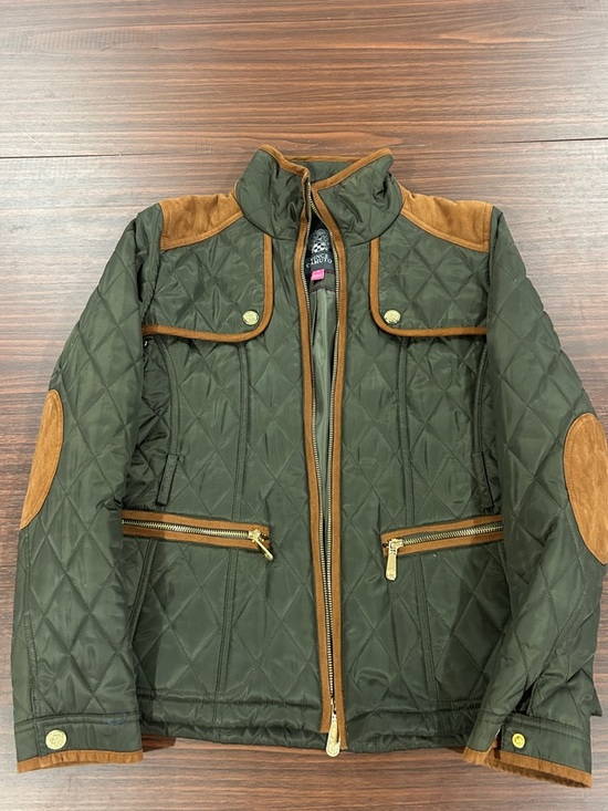 Vince Camuto Other - Vince Camuto Quilted Green Jacket with Brown Suede Trim Elbow Patches